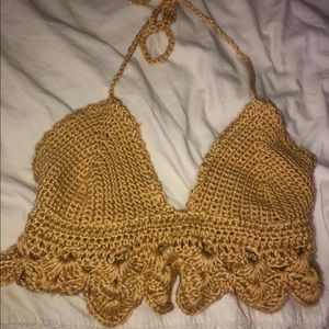 Gold crochet bra top